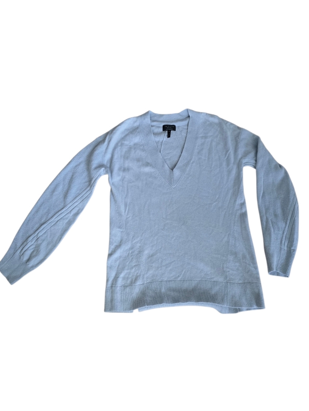 Rag & Bone 100% Cashmere Oversized V-Neck Sweater Light Blue Small Quiet Luxury - Picture 5 of 12